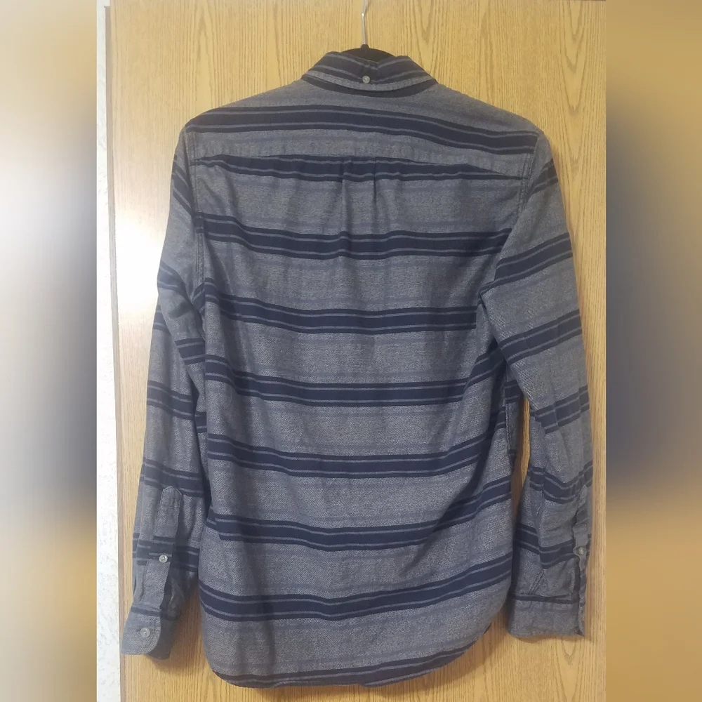 J. Crew Navy and Gray Striped Workshirt XS